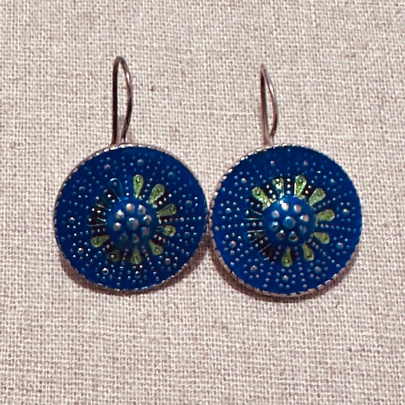 Vintage | Earrings | Turkish Silver Enamel in Blue & Green Earrings - Picture 4 of 9